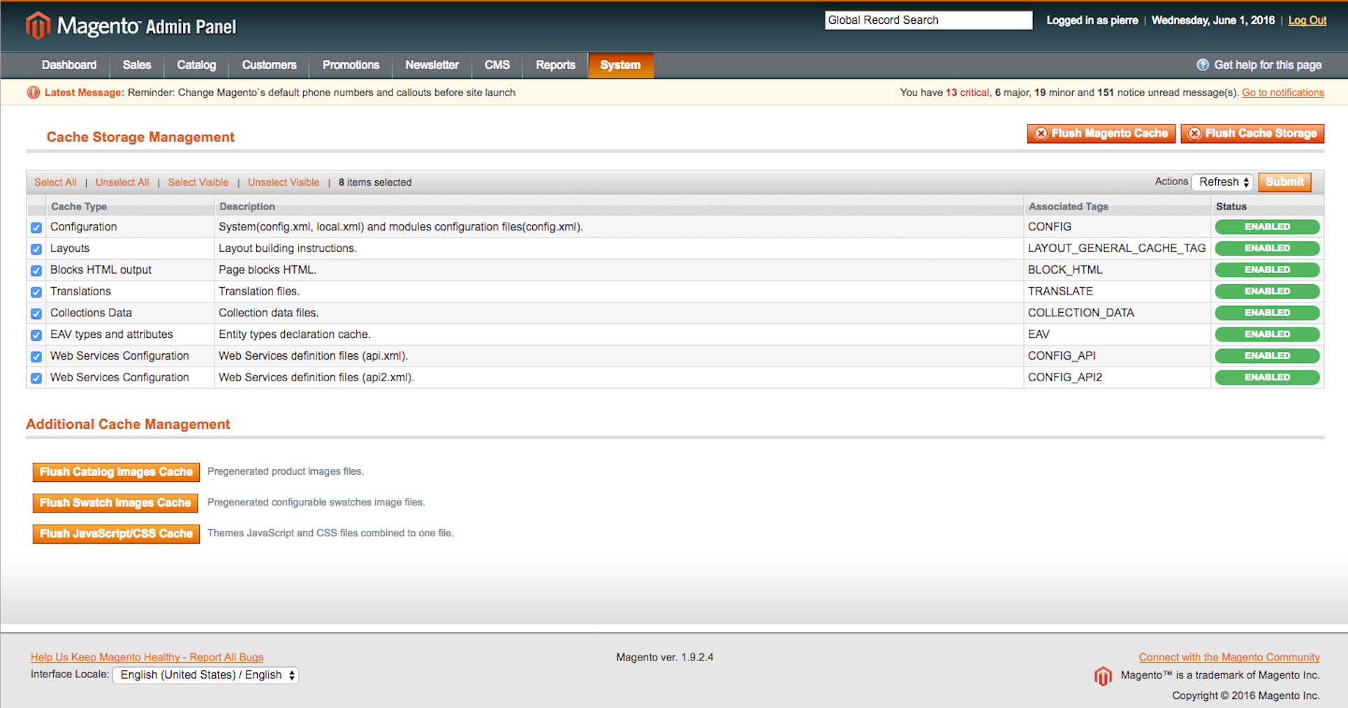 Magento cache management