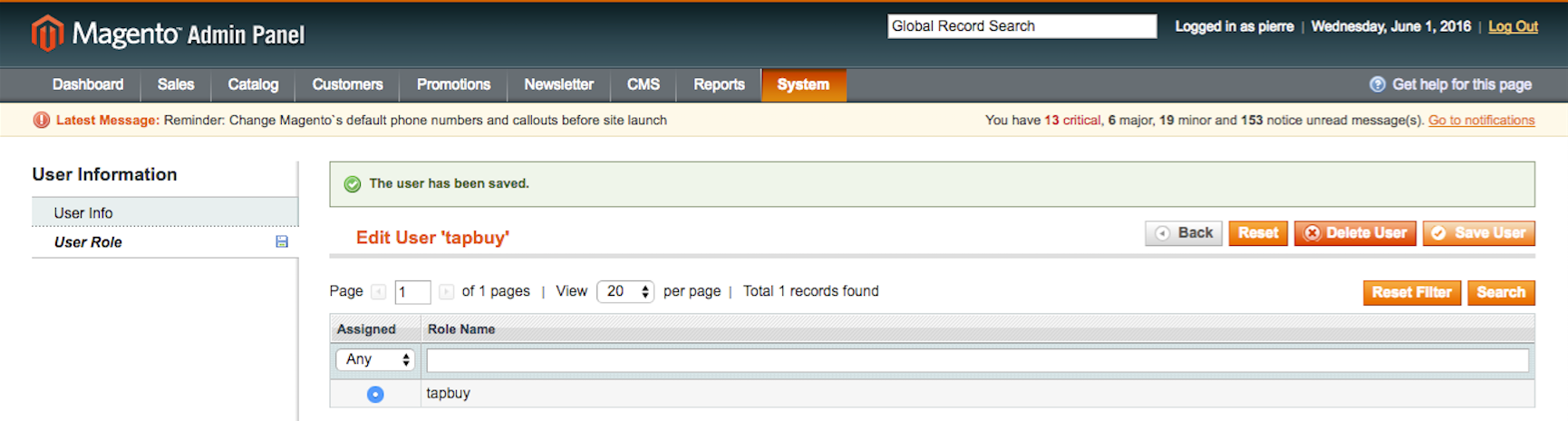 Magento set up user