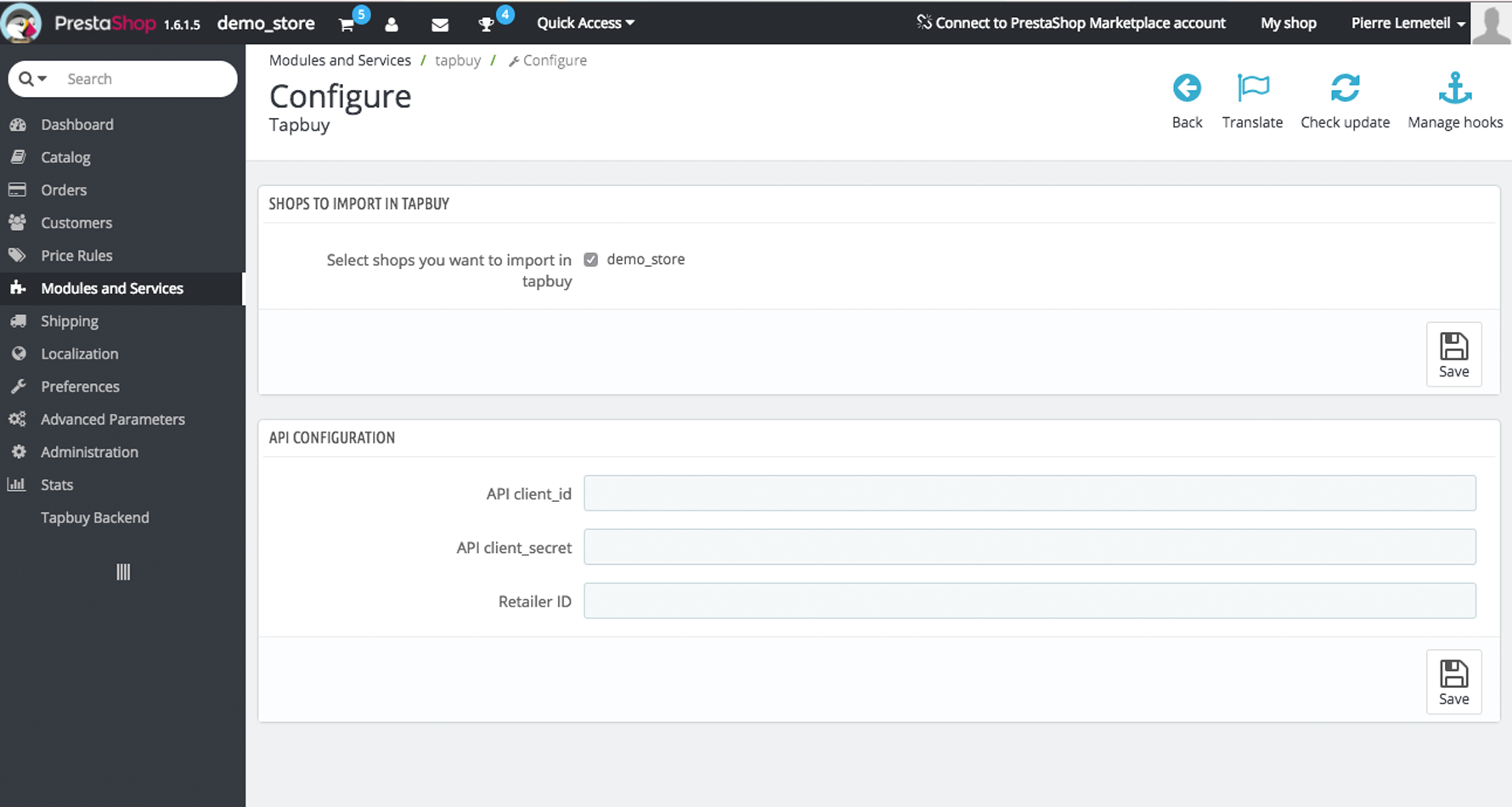 Prestashop modules and services store name