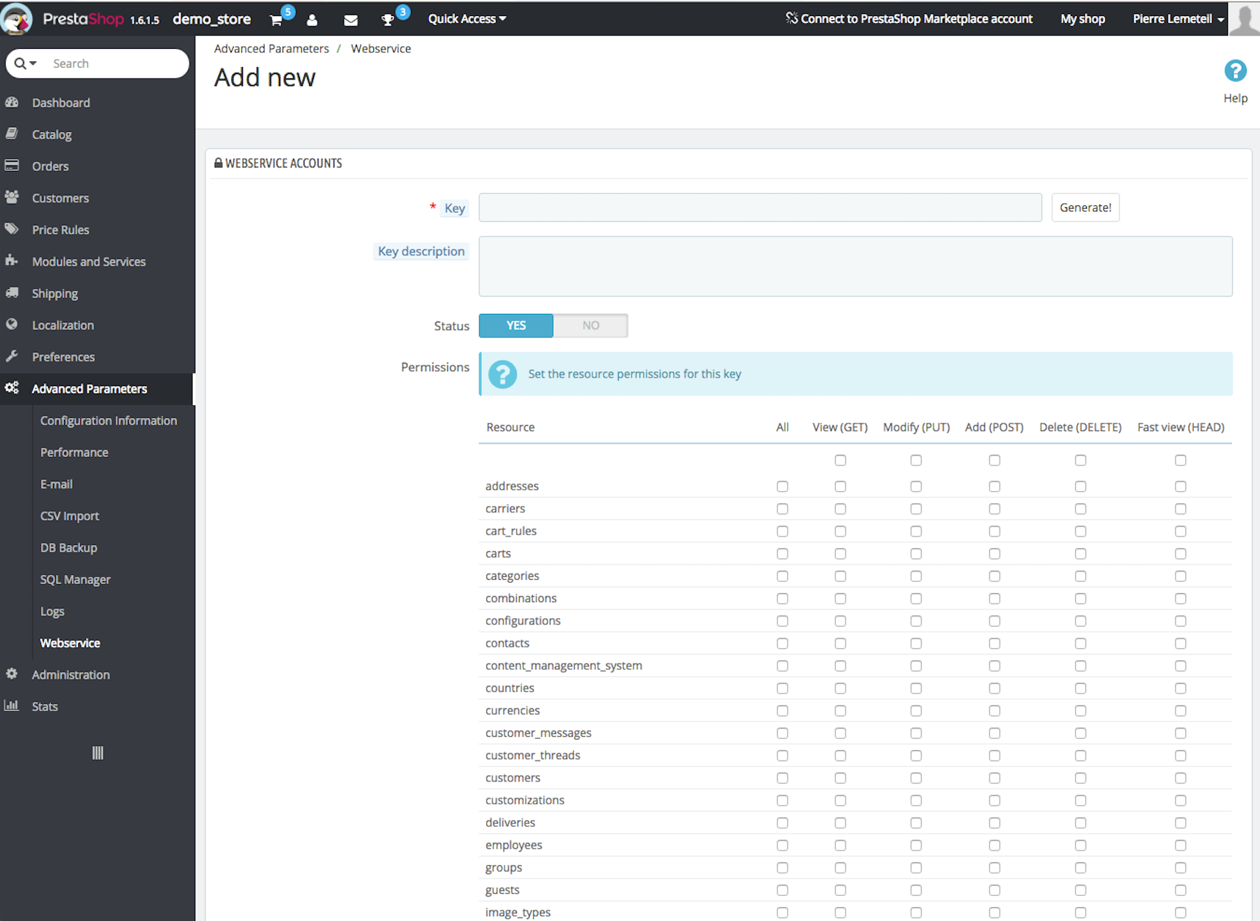 Prestashop Webservice key