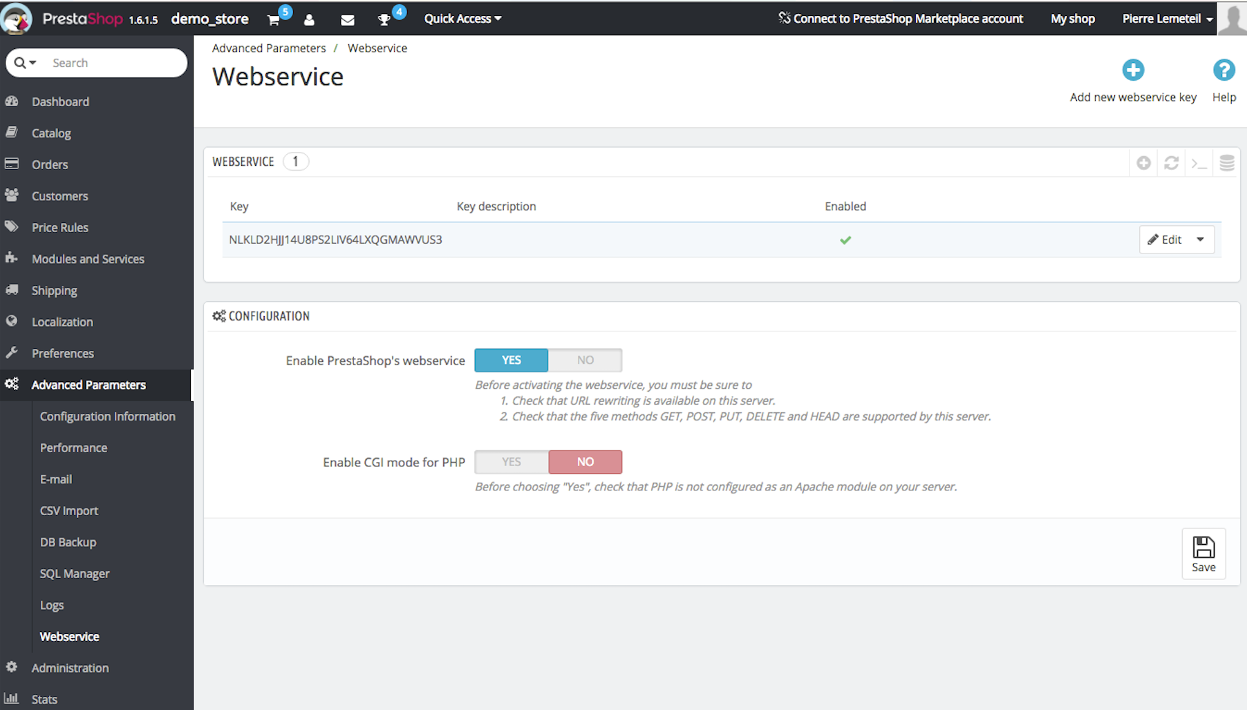 Prestashop webservice enabled
